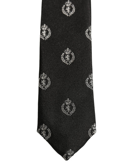 Dolce & Gabbana Black Crest Emblem Silk Adjustable Necktie Accessory Tie