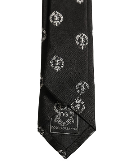 Dolce & Gabbana Black Crest Emblem Silk Adjustable Necktie Accessory Tie