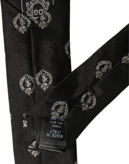 Dolce & Gabbana Black Crest Emblem Silk Adjustable Necktie Accessory Tie