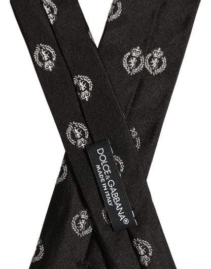 Dolce & Gabbana Black Crest Emblem Silk Adjustable Necktie Accessory Tie