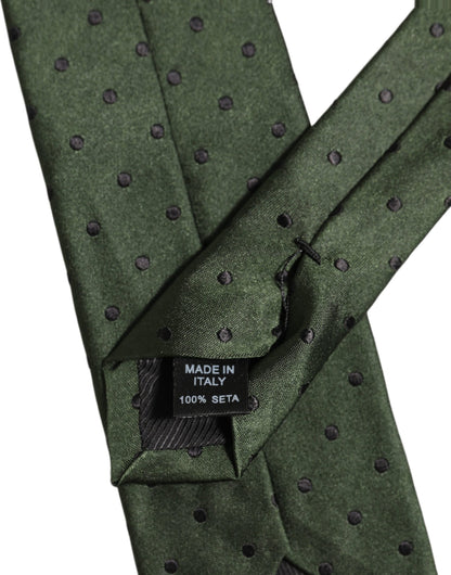 Dolce & Gabbana Men Dark Green Silk Polka Dot Adjustable Tied Necktie Tie