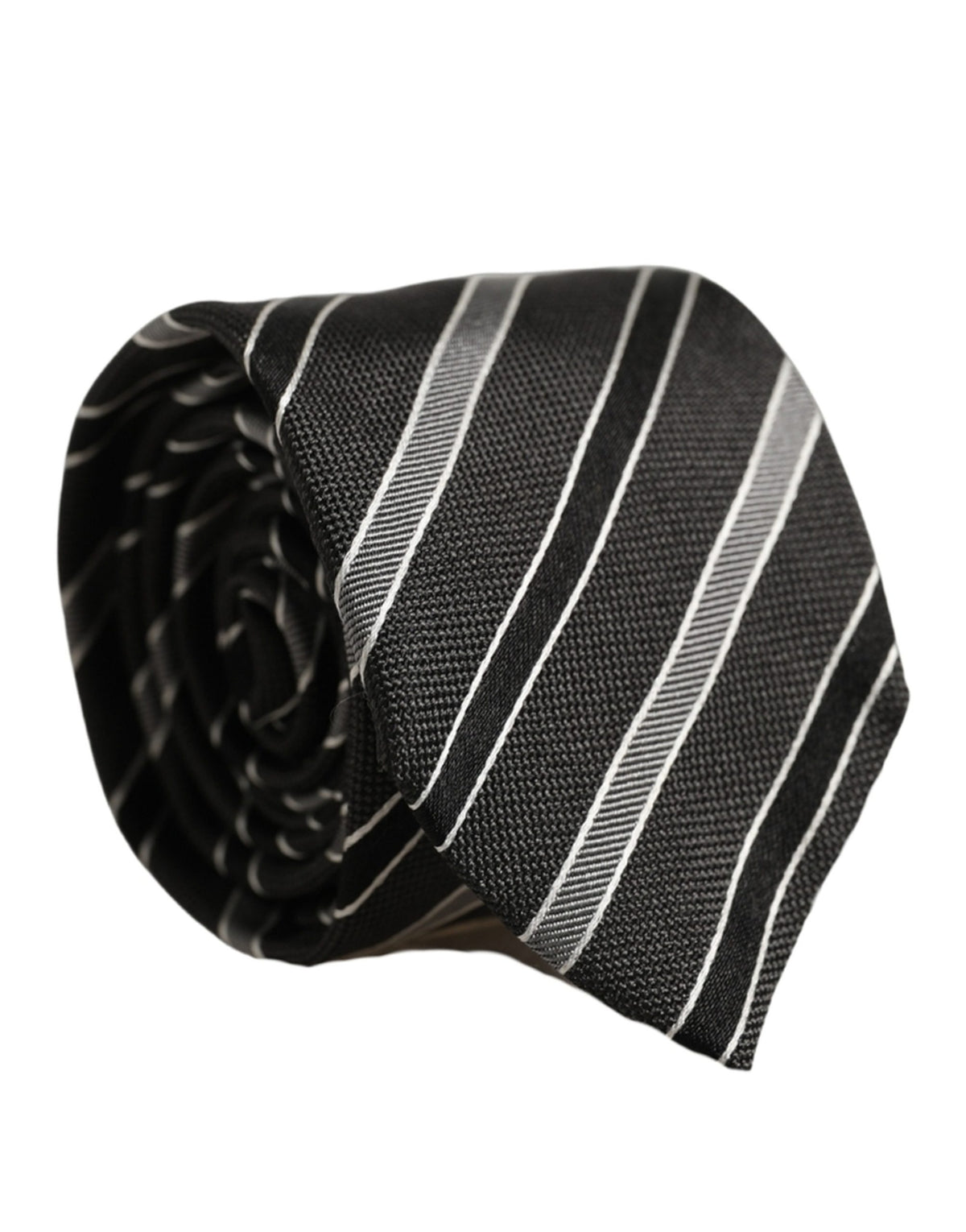 Dolce & Gabbana Black Gray Stripes Silk Adjustable Necktie Accessory Tie