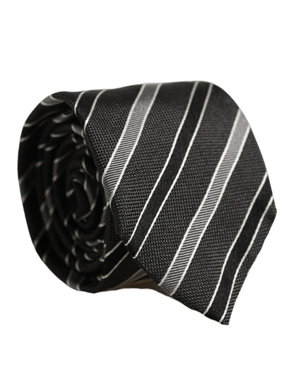 Dolce & Gabbana Black Gray Stripes Silk Adjustable Necktie Accessory Tie