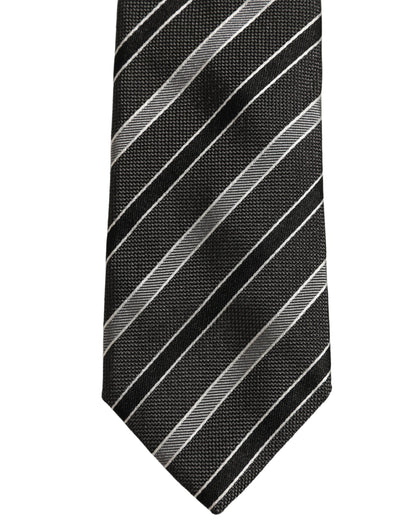 Dolce & Gabbana Black Gray Stripes Silk Adjustable Necktie Accessory Tie