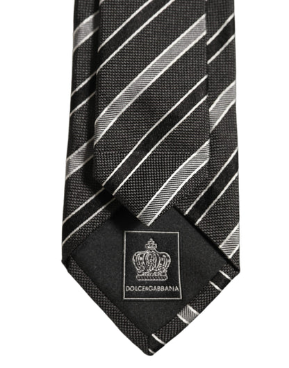 Dolce & Gabbana Black Gray Stripes Silk Adjustable Necktie Accessory Tie