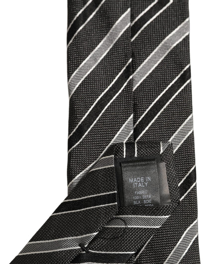 Dolce & Gabbana Black Gray Stripes Silk Adjustable Necktie Accessory Tie