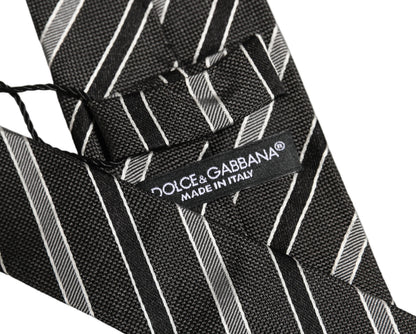 Dolce & Gabbana Black Gray Stripes Silk Adjustable Necktie Accessory Tie