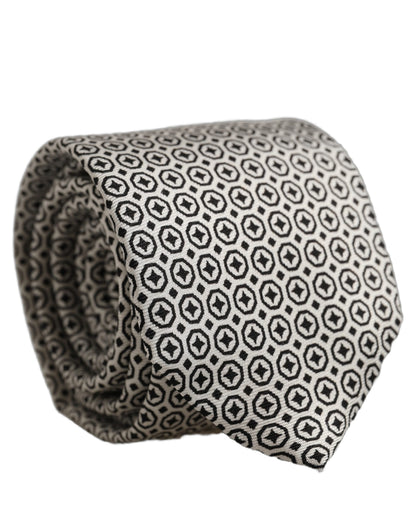 Dolce & Gabbana Black White Geometric Adjustable Necktie Accessory Tie
