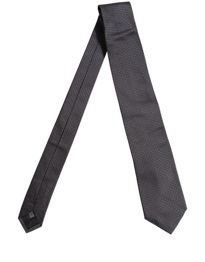 Dolce & Gabbana Dark Blue Geometric Silk Adjustable Necktie Accessory Tie