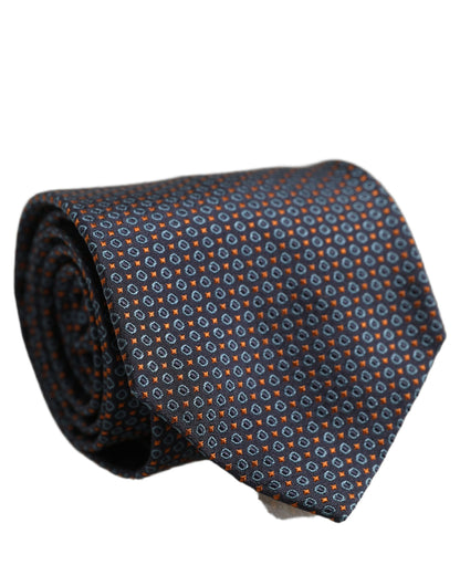 Dolce & Gabbana Dark Blue Geometric Silk Adjustable Necktie Accessory Tie