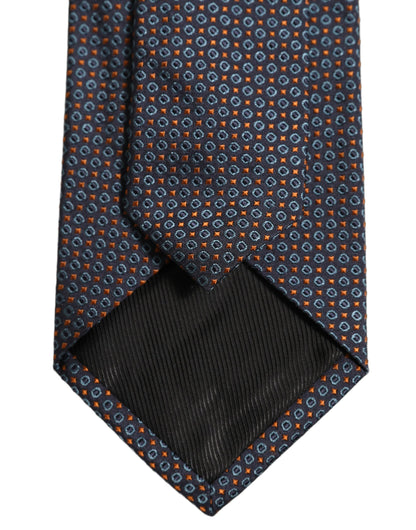 Dolce & Gabbana Dark Blue Geometric Silk Adjustable Necktie Accessory Tie
