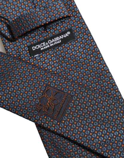 Dolce & Gabbana Dark Blue Geometric Silk Adjustable Necktie Accessory Tie