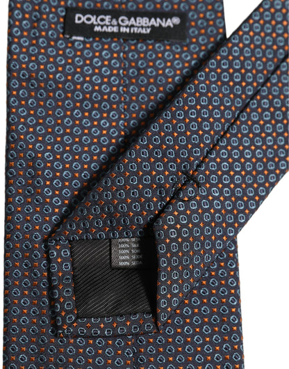 Dolce & Gabbana Dark Blue Geometric Silk Adjustable Necktie Accessory Tie