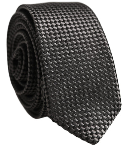 Dolce & Gabbana Dark Gray Textured Silk Adjustable Necktie Accessory Tie