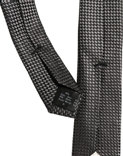 Dolce & Gabbana Dark Gray Textured Silk Adjustable Necktie Accessory Tie