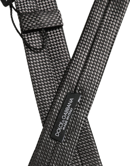 Dolce & Gabbana Dark Gray Textured Silk Adjustable Necktie Accessory Tie