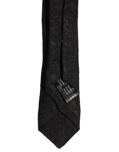 Dolce & Gabbana Black Floral Brocade Silk Adjustable Necktie Accessory Tie