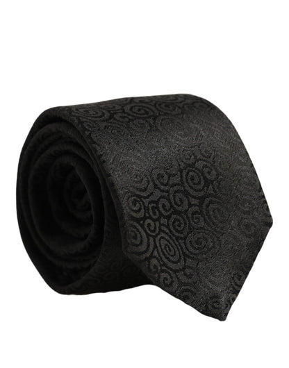 Dolce & Gabbana Black Swirl Pattern Silk Adjustable Necktie