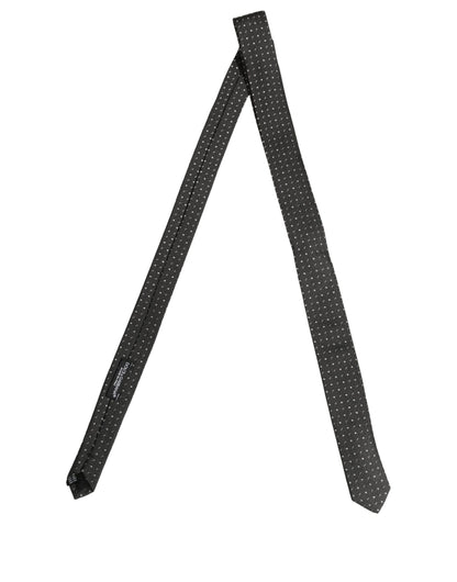 Dolce & Gabbana Dark Gray Polka Dot Silk Adjustable Necktie Accessory Tie