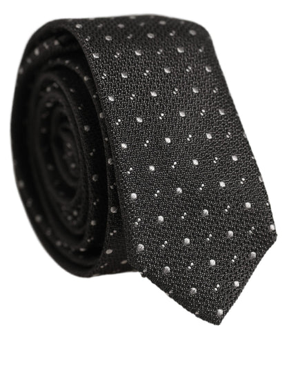Dolce & Gabbana Dark Gray Polka Dot Silk Adjustable Necktie Accessory Tie