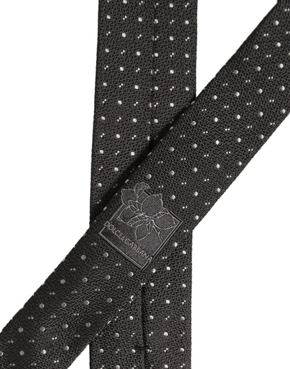 Dolce & Gabbana Dark Gray Polka Dot Silk Adjustable Necktie Accessory Tie