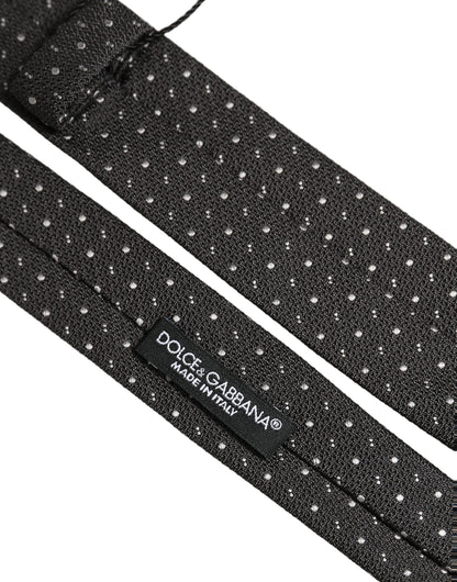 Dolce & Gabbana Dark Gray Polka Dot Silk Adjustable Necktie Accessory Tie