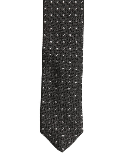 Dolce & Gabbana Dark Gray Polka Dot Silk Adjustable Necktie Accessory Tie