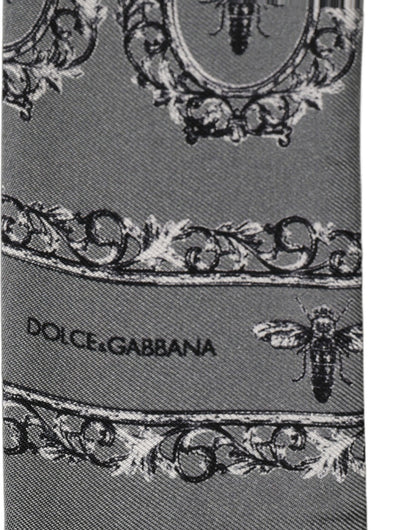 Dolce & Gabbana Gray Bee Silk Skinny Twilly Foulard Scarf 130cm x 6cm