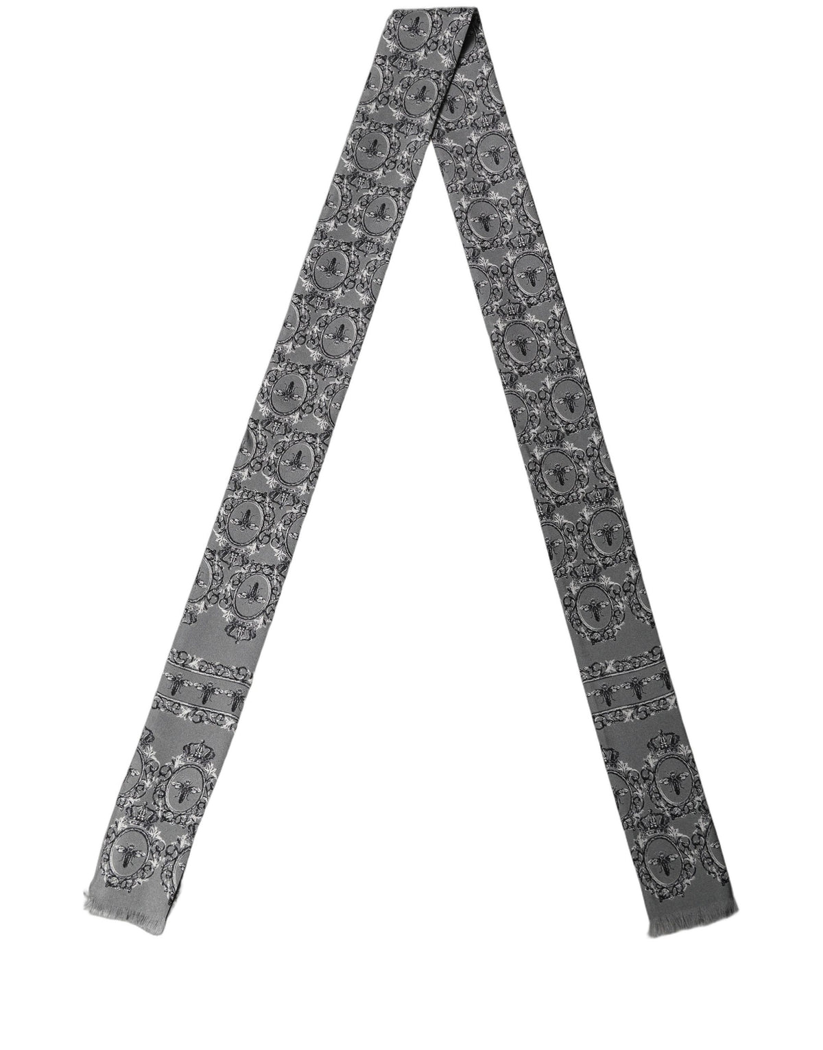 Dolce & Gabbana Gray Bee Silk Skinny Twilly Foulard Scarf 130cm x 6cm