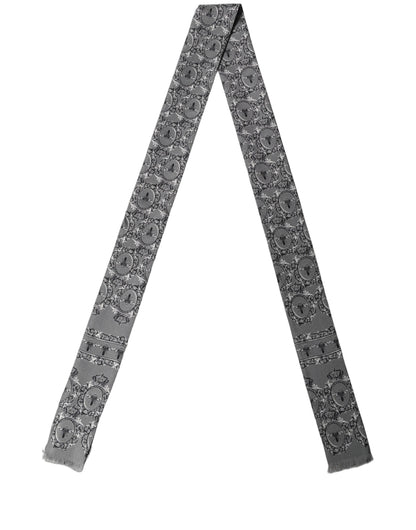 Dolce & Gabbana Gray Bee Silk Skinny Twilly Foulard Scarf 130cm x 6cm