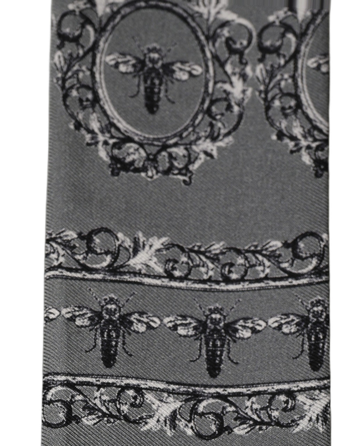 Dolce & Gabbana Gray Bee Silk Skinny Twilly Foulard Scarf 130cm x 6cm