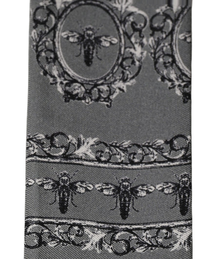 Dolce & Gabbana Gray Bee Silk Skinny Twilly Foulard Scarf 130cm x 6cm