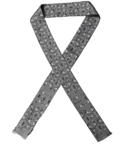 Dolce & Gabbana Gray Bee Silk Skinny Twilly Foulard Scarf 130cm x 6cm