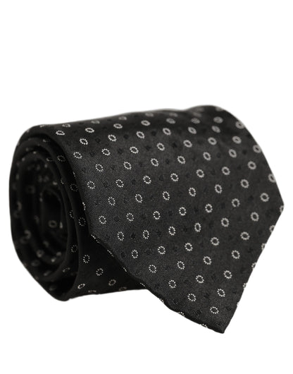 Dolce & Gabbana Black Geometric Circle Adjustable Necktie Accessory Tie