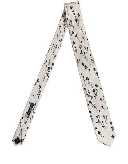 Dolce & Gabbana Off White Floral Print Adjustable Necktie Accessory Tie