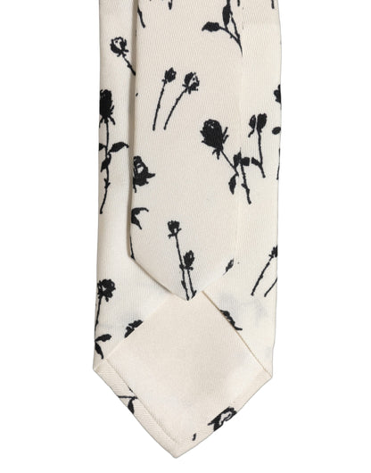 Dolce & Gabbana Off White Floral Print Adjustable Necktie Accessory Tie