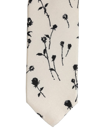 Dolce & Gabbana Off White Floral Print Adjustable Necktie Accessory Tie