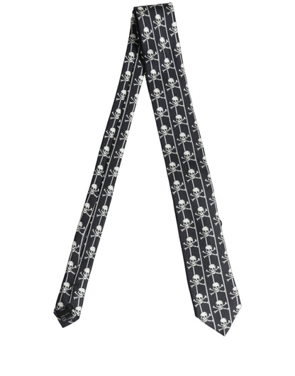 Dolce & Gabbana Men Black Silk Skull Fantasy Adjustable Tied Necktie Tie