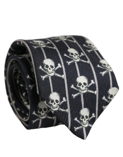 Dolce & Gabbana Men Black Silk Skull Fantasy Adjustable Tied Necktie Tie