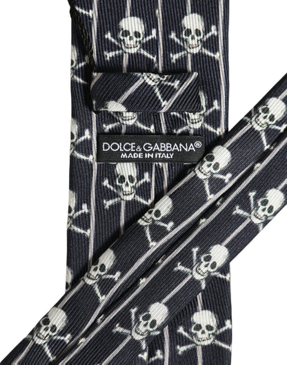 Dolce & Gabbana Men Black Silk Skull Fantasy Adjustable Tied Necktie Tie