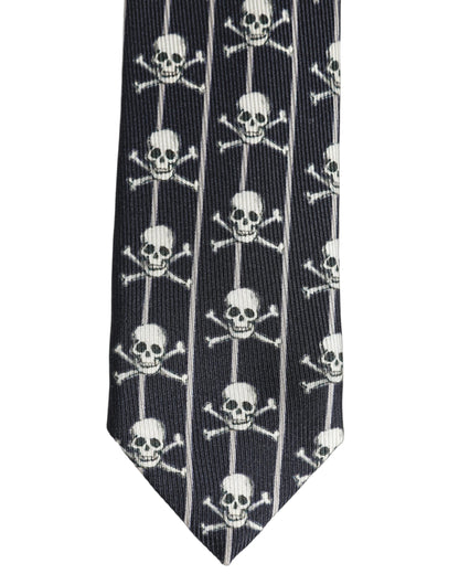 Dolce & Gabbana Men Black Silk Skull Fantasy Adjustable Tied Necktie Tie