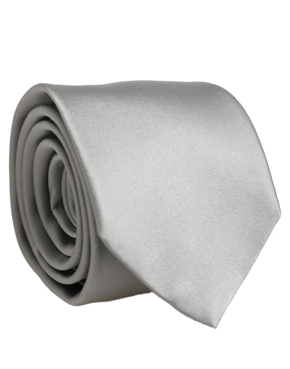 Dolce & Gabbana Gray Satin 100% Silk Adjustable Tied Necktie Tie
