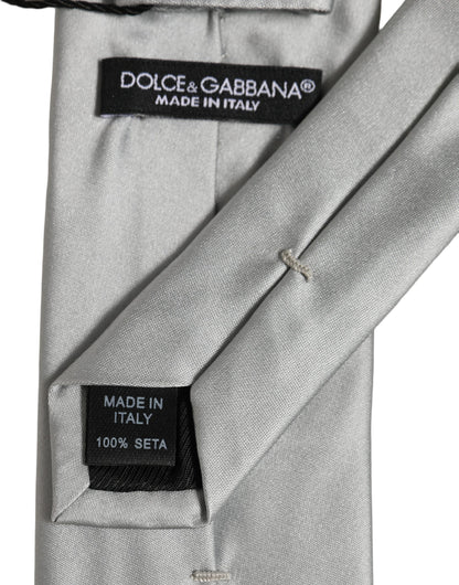 Dolce & Gabbana Gray Satin 100% Silk Adjustable Tied Necktie Tie