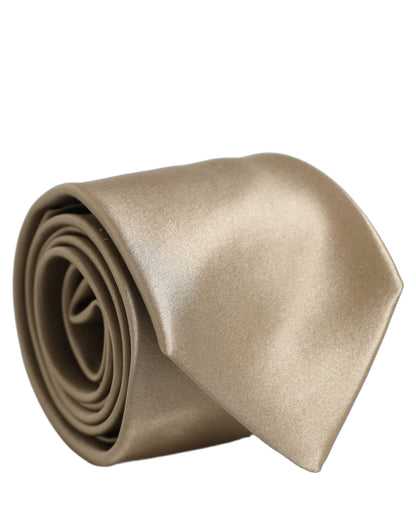 Dolce & Gabbana Beige Satin Silk Adjustable Tied Necktie Accessory Tie