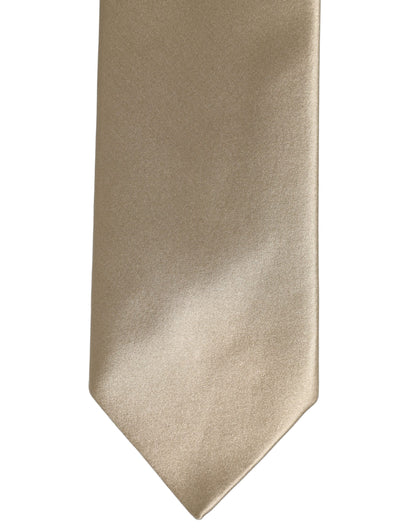 Dolce & Gabbana Beige Satin Silk Adjustable Tied Necktie Accessory Tie