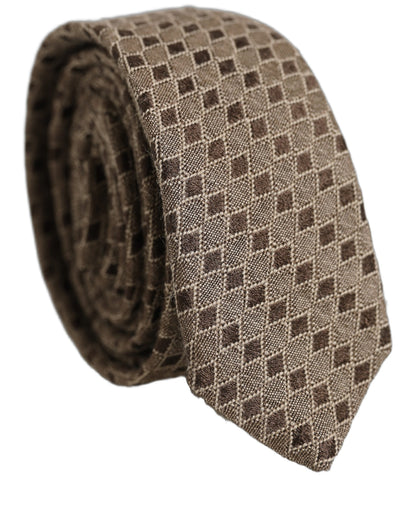Dolce & Gabbana Brown Patterned Wool Adjustable Necktie Men Accessory Tie