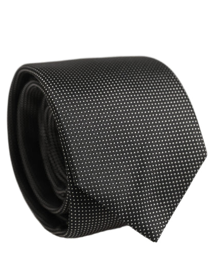 Dolce & Gabbana Black Silk Micro Polka Dot Adjustable Tied Necktie Tie