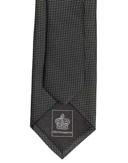 Dolce & Gabbana Black Silk Micro Polka Dot Adjustable Tied Necktie Tie
