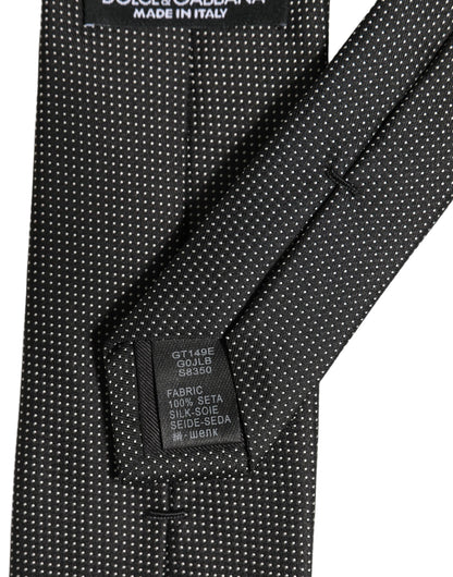 Dolce & Gabbana Black Silk Micro Polka Dot Adjustable Tied Necktie Tie