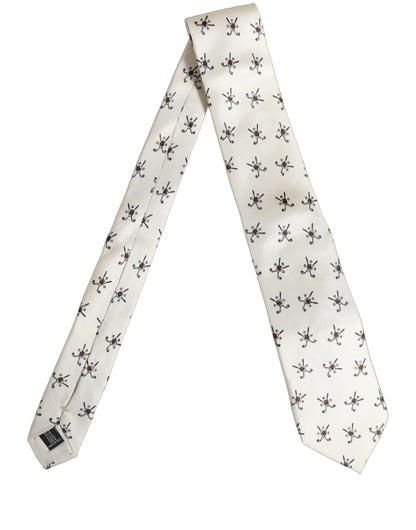 Dolce & Gabbana Off White Printed Silk Adjustable Necktie Accessory Tie